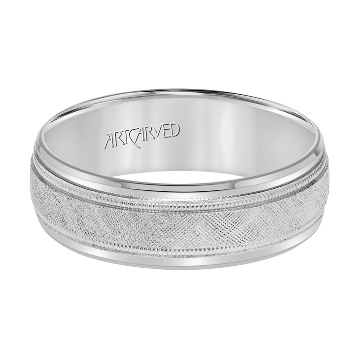 11-WV3402-G - ARTCARVED - Comfort Fit, engraved wedding band with textured design, milgrain and beveled edges