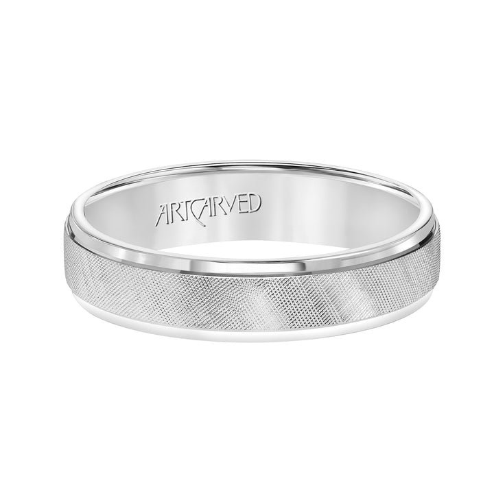 11-WV3900W-G.00 - ARTCARVED - Comfort Fit, engraved wedding band with textured design, and rolled edges