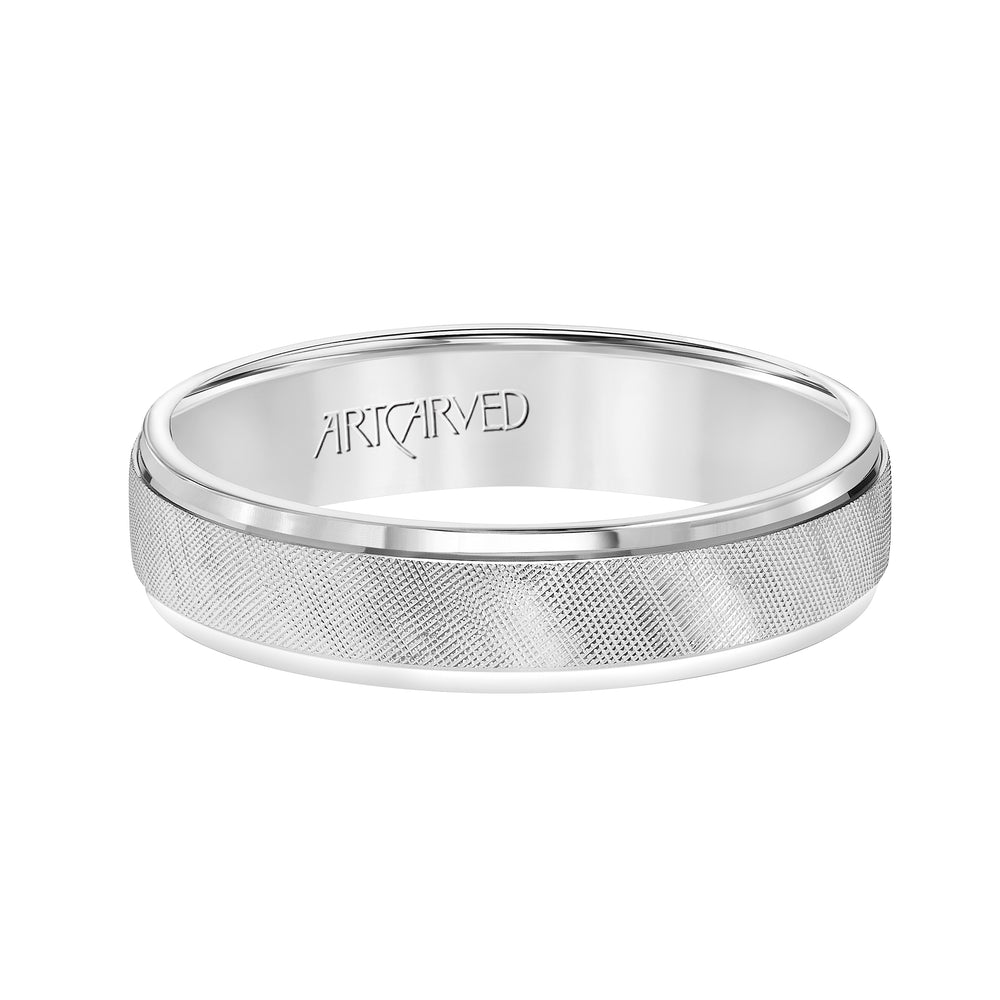 11-WV3900W-G.00 - ARTCARVED - Comfort Fit, engraved wedding band with textured design, and rolled edges