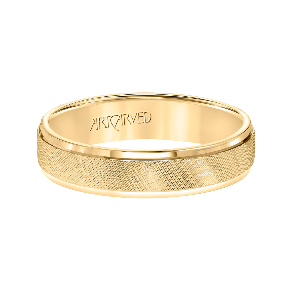 Comfort Fit, engraved wedding band with textured design, milgrain and rolled edges