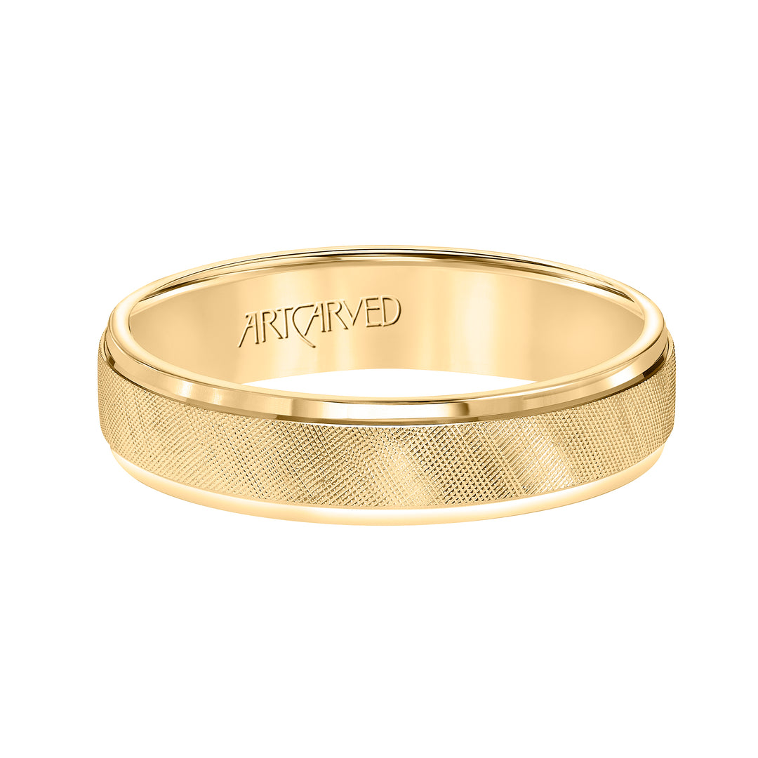 Comfort Fit, engraved wedding band with textured design, milgrain and rolled edges