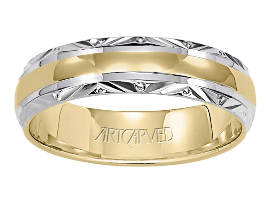 11-WV5013-G - ARTCARVED - Comfort Fit wedding band with brightly polished center and engraved trim