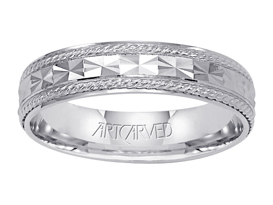 11-WV5021-G - ARTCARVED - Comfort Fit wedding band with engraved design, rope detailing and rolled edges