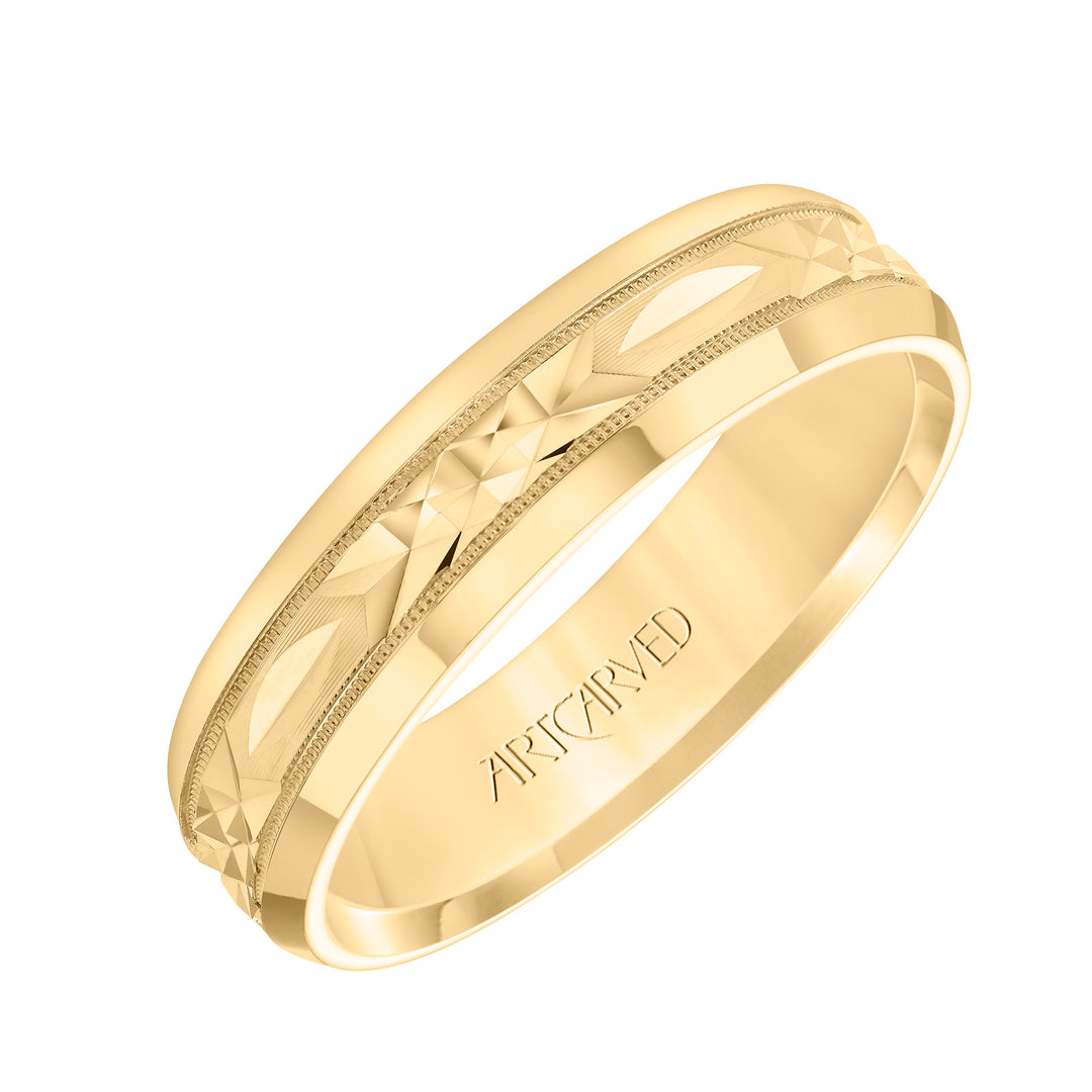 Comfort Fit wedding band with Swiss cut design, milgrain and rolled edges