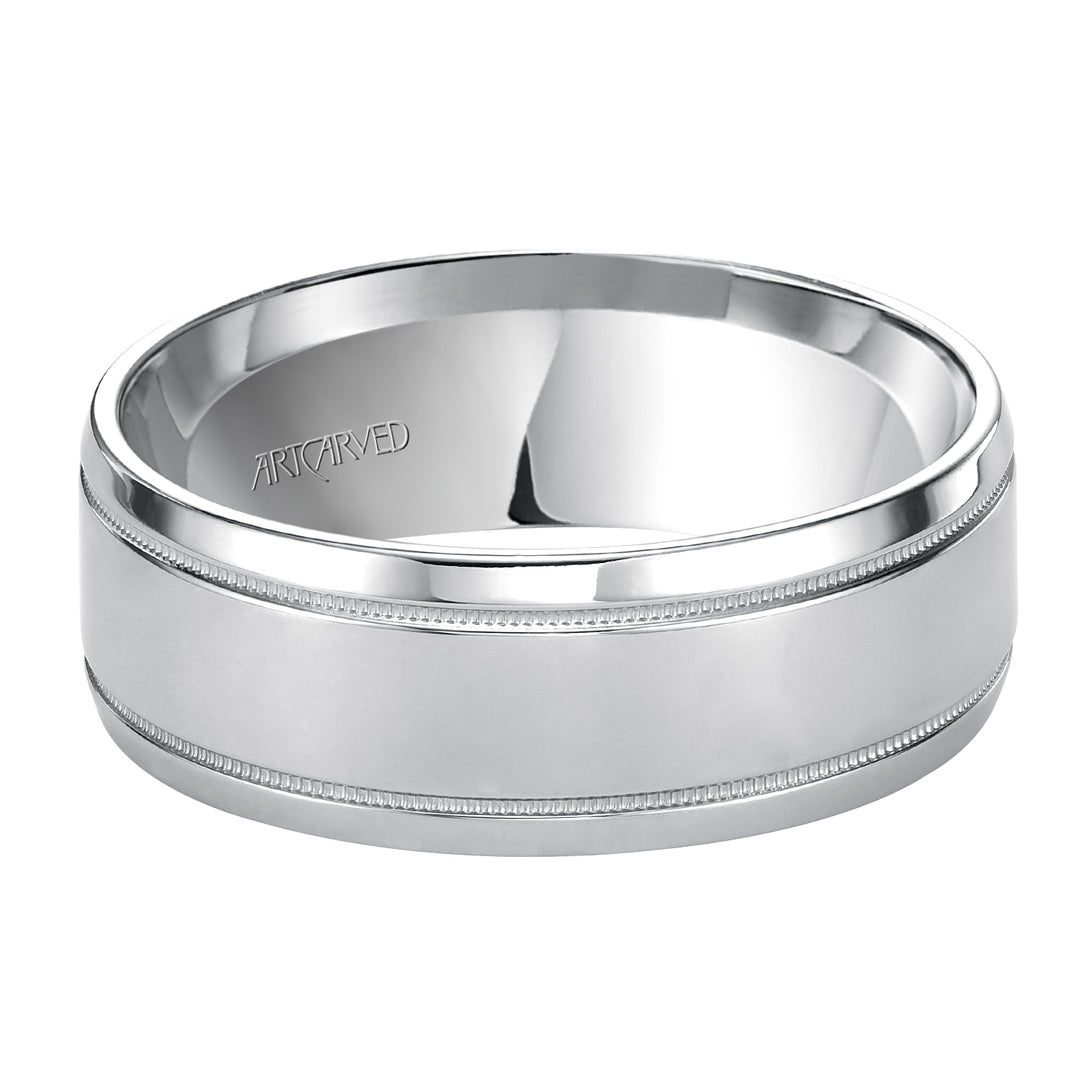 Comfort Fit, classic wedding band with milgrain, bright finish and rolled edges