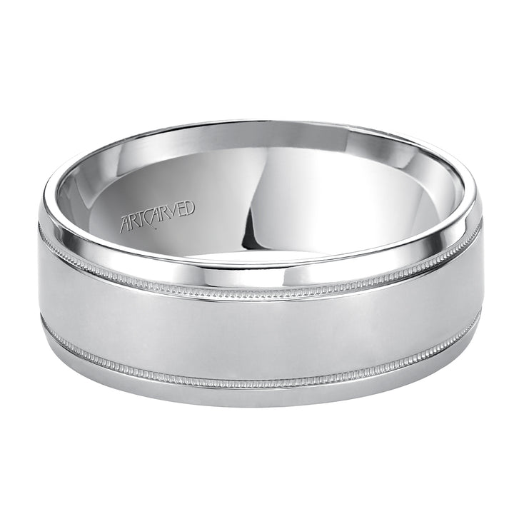 Comfort Fit, classic wedding band with milgrain, bright finish and rolled edges