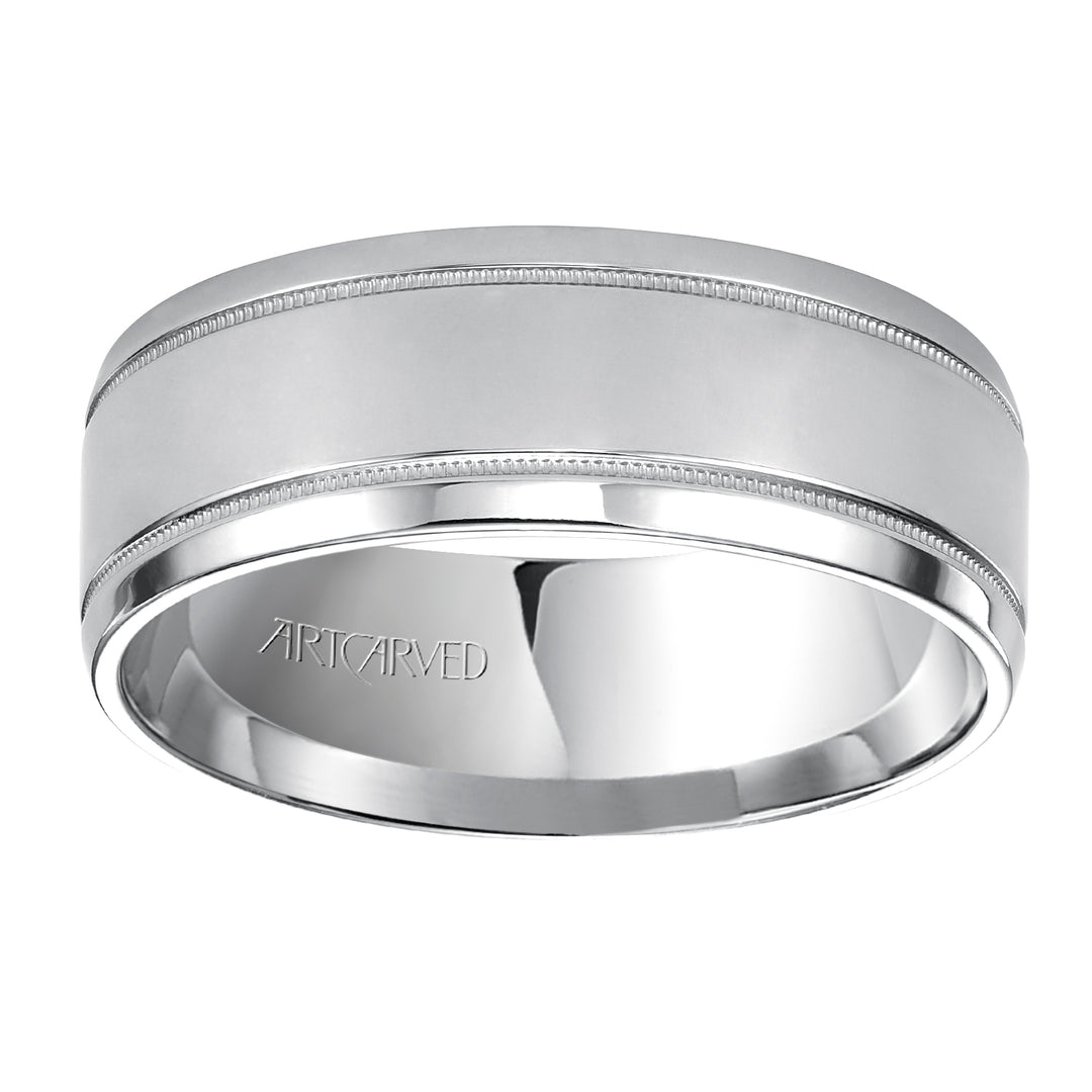 Comfort Fit, classic wedding band with milgrain, bright finish and rolled edges