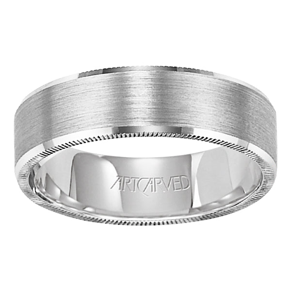 11-WV7368-G - ARTCARVED - Comfort Fit, engraved wedding band with satin finish and detailed edges