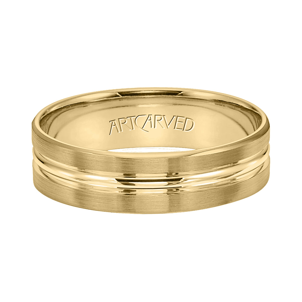 Comfort Fit, concave wedding band with satin and bright finishes and beveled edges