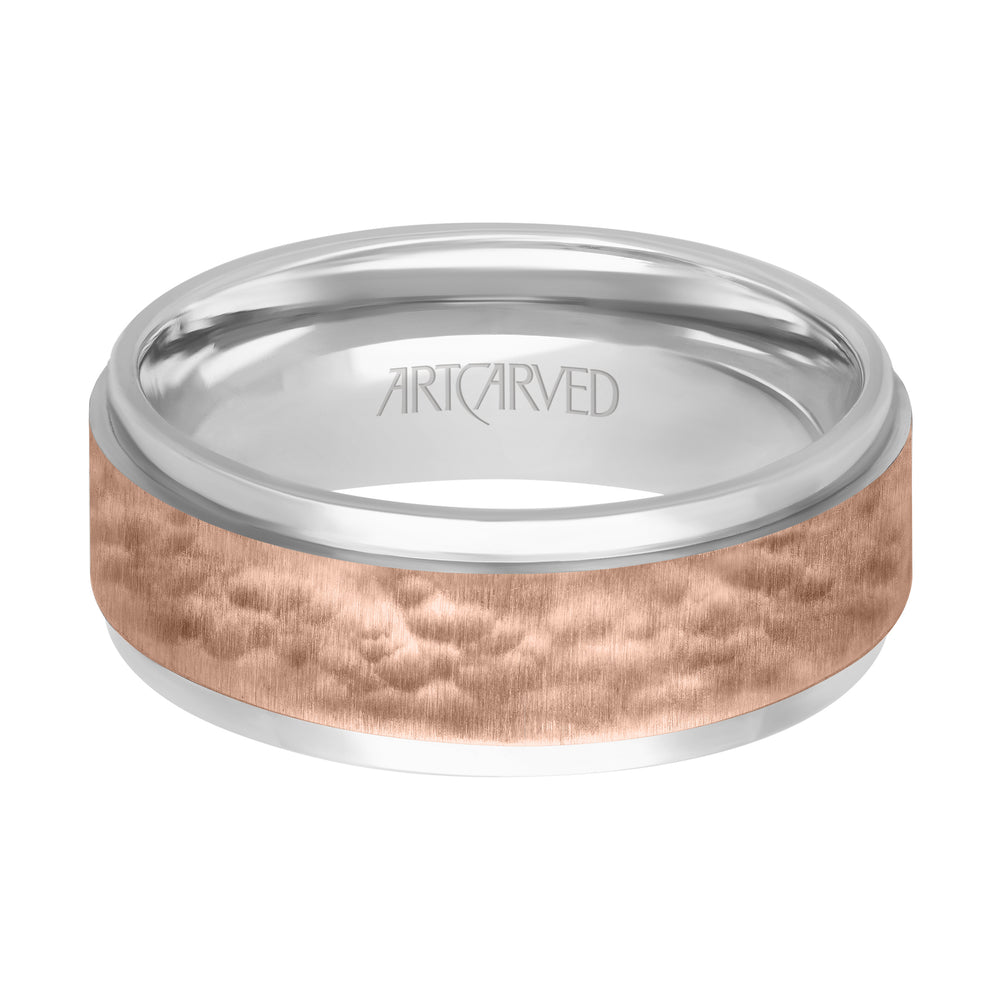 11-WV7479-G - ARTCARVED - Comfort Fit wedding band with brushed hammered finish and bright flat edges Please note hand hammered styles will have slight variations due to the nature of the manufacturing process