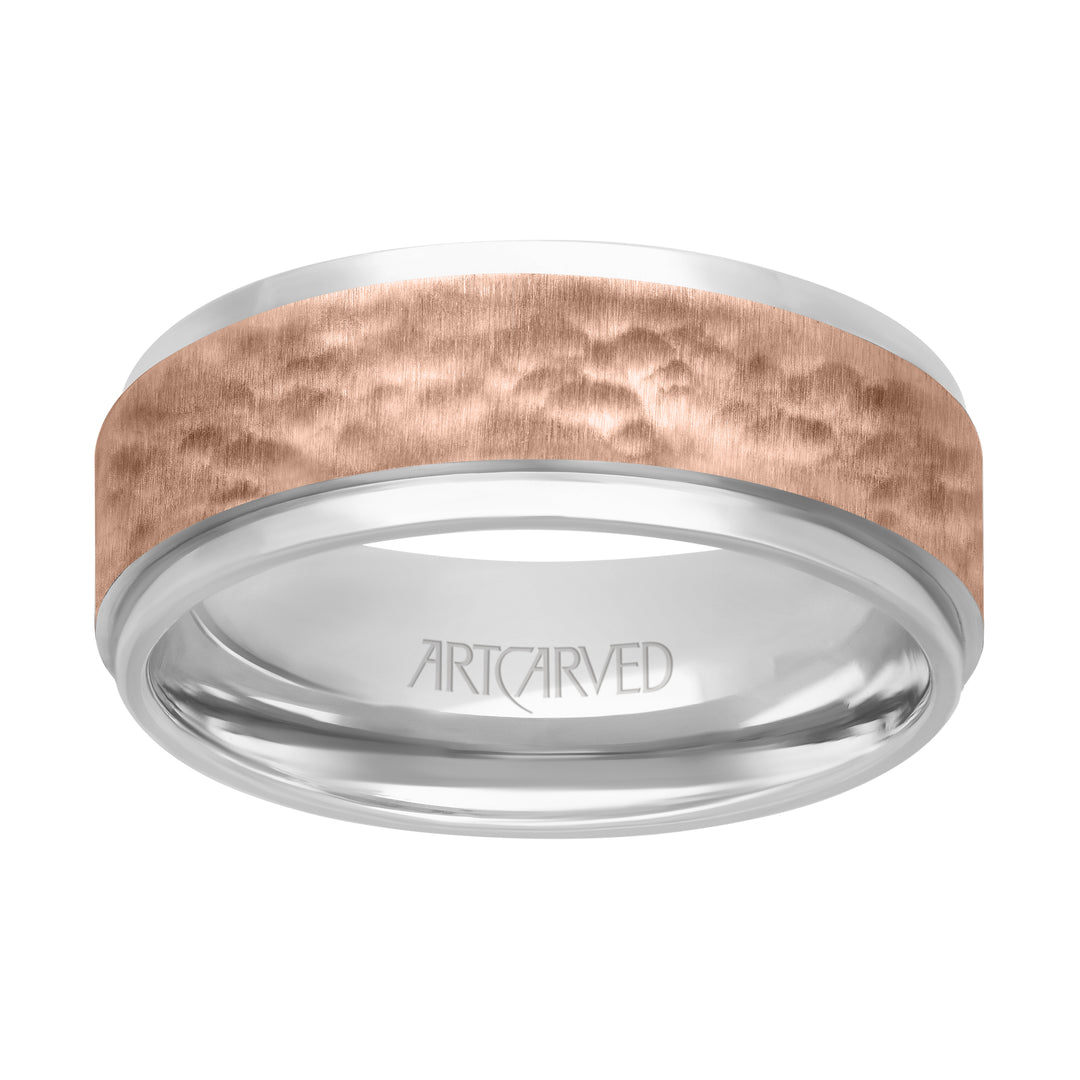 11-WV7479-G - ARTCARVED - Comfort Fit wedding band with brushed hammered finish and bright flat edges Please note hand hammered styles will have slight variations due to the nature of the manufacturing process