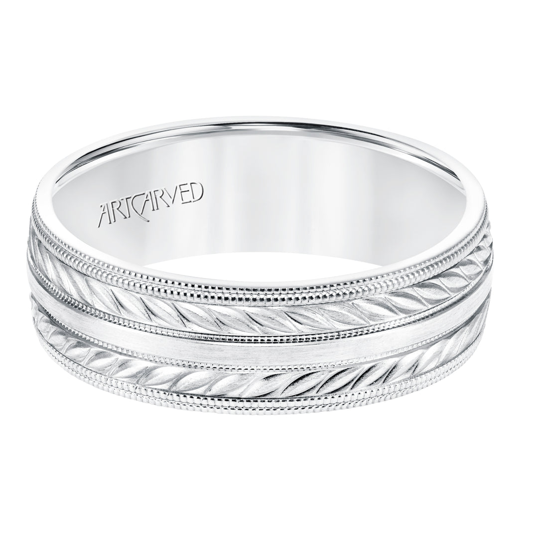 11-WV8671-G - ARTCARVED - 7MM Comfort Fit Wedding Band with a Wheat Motif and Milgrain Accent with Milgrain Edges