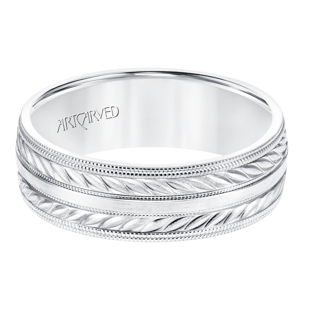 11-WV8671W7-G.00 - ARTCARVED - 7MM Comfort Fit Wedding Band with a Wheat Motif and Milgrain Accent with Milgrain Edges