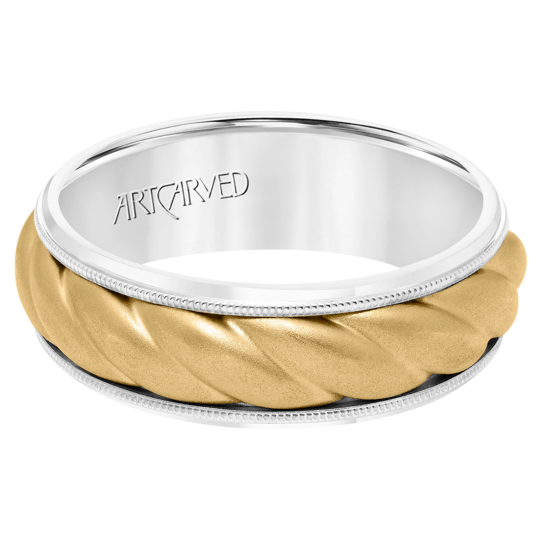 11-WV8729WY7-G.00 - ARTCARVED - 7MM Wedding Band with Soft Sand Finish, Oversized Rope, Milgrain Detail and Dome Profile