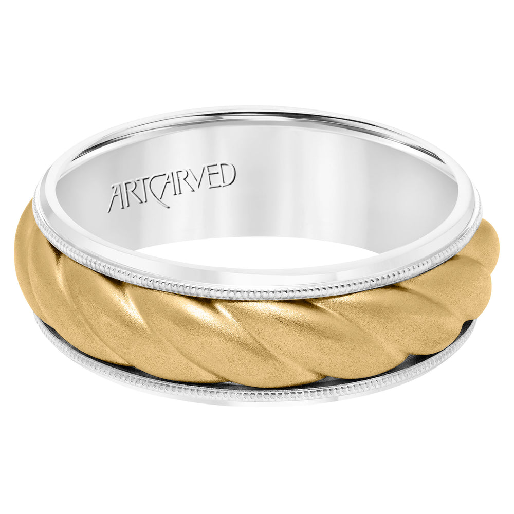 7MM Wedding Band with Soft Sand Finish, Oversized Rope, Milgrain Detail and Dome Profile