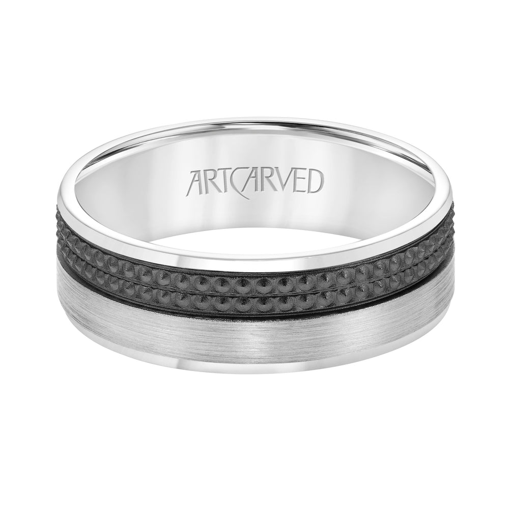 11-WV8842-G - ARTCARVED - Mens Comfort Fit Wedding Band with Brushed Finish and Textured  Black Rhodium and Polished Edge