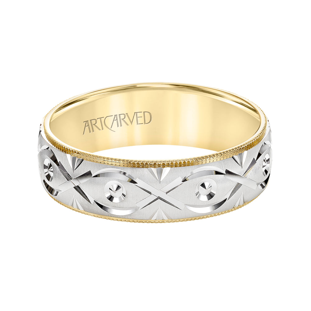 Low Dome Milgrain Edge Carved Wedding Band