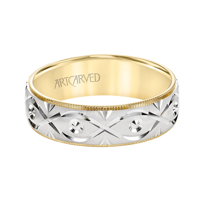 Low Dome Milgrain Edge Carved Wedding Band