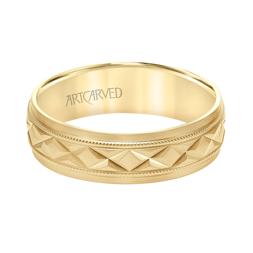 11-WV8878-G - ARTCARVED - Low Dome Flat Edge Carved Wedding Band