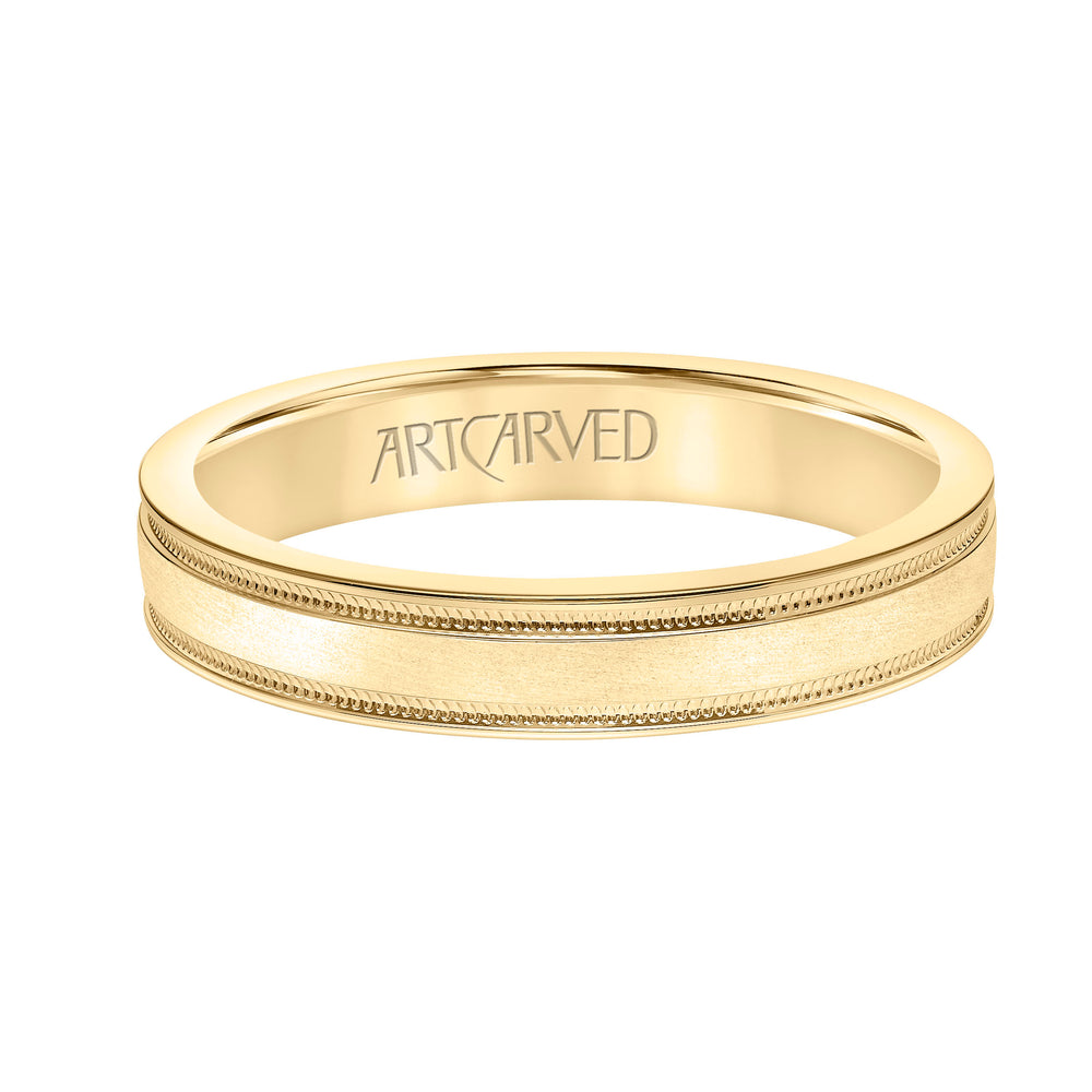11-WV8891-G - ARTCARVED - 4MM Flat Edge Engraved Band with Milgrain