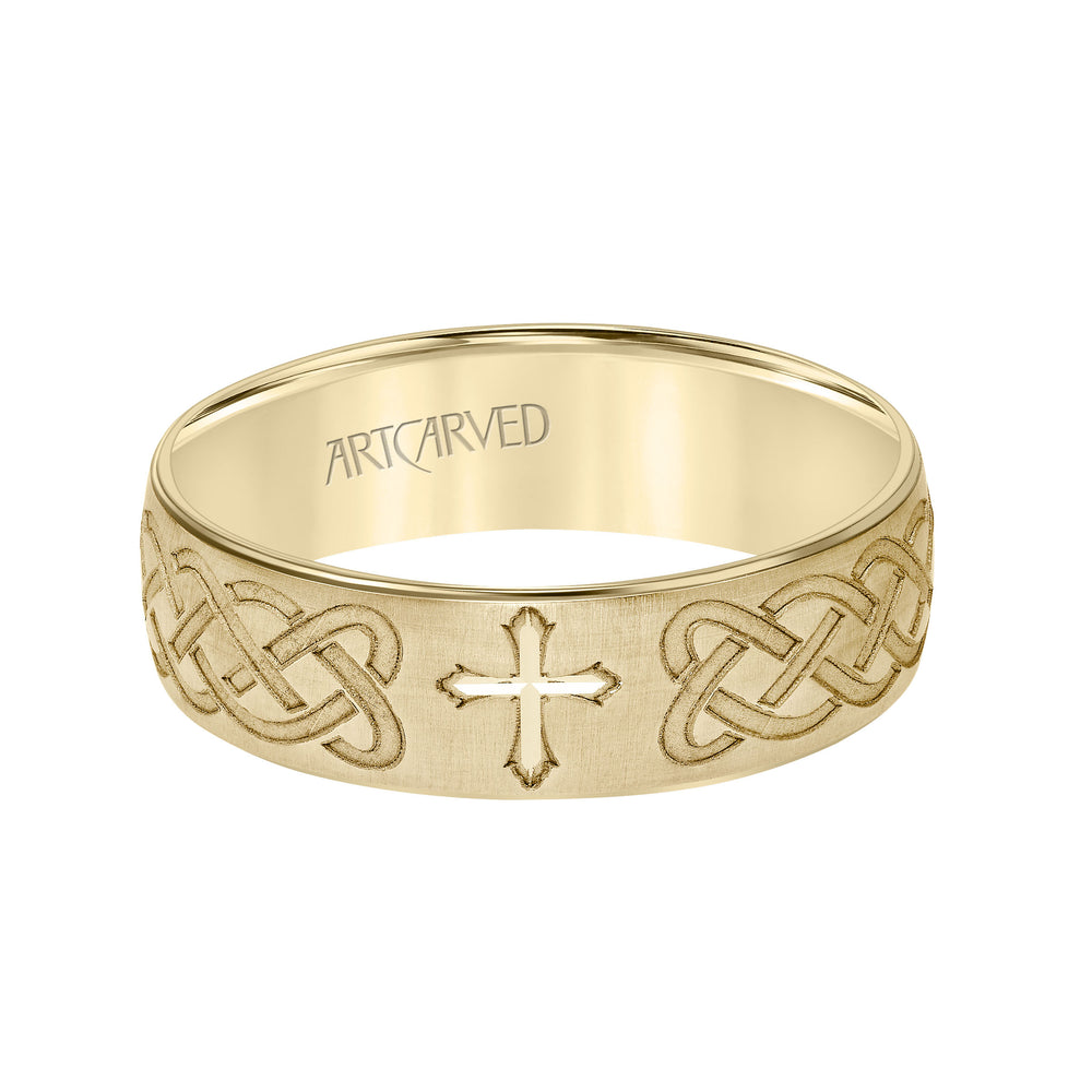 11-WV8908-G - ARTCARVED - Low Dome Step Edge Carved Wedding Band
