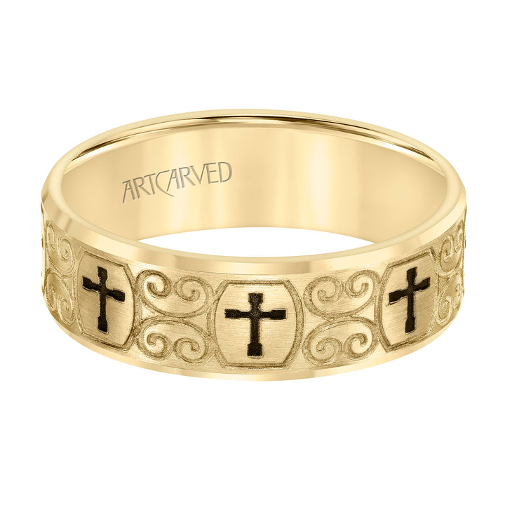 11-WV8911-G - ARTCARVED - Flat Bevel Edge Carved Wedding Band