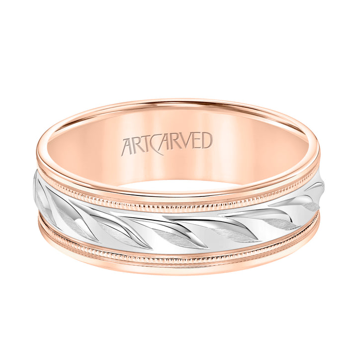 Low Dome Round Edge Carved Wedding Band