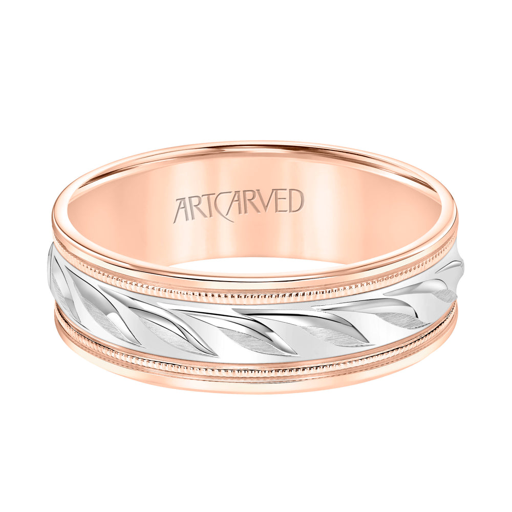 Low Dome Round Edge Carved Wedding Band