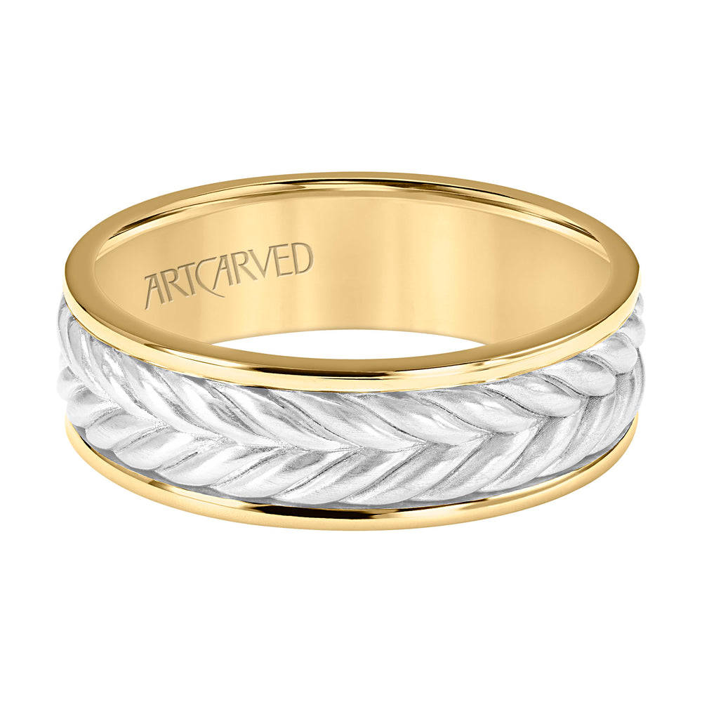 11-WV9215-G - ARTCARVED - 7MM Mens Wedding Band -  Brushed Finish with Braided Center Design and Round Edge