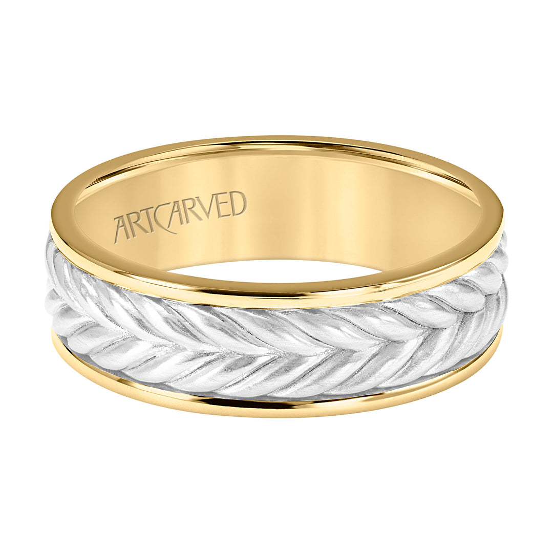 11-WV9215-G - ARTCARVED - 7MM Mens Wedding Band -  Brushed Finish with Braided Center Design and Round Edge