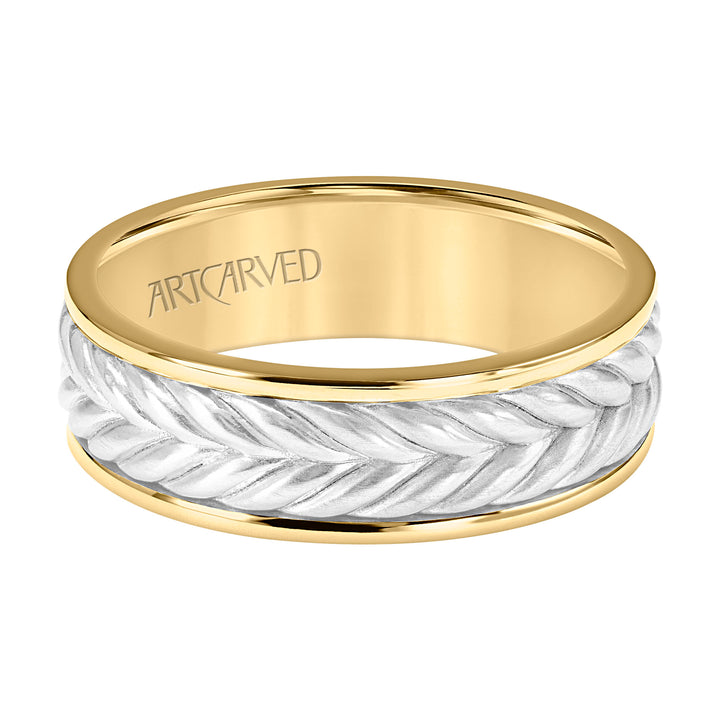 11-WV9215-G - ARTCARVED - 7MM Mens Wedding Band -  Brushed Finish with Braided Center Design and Round Edge