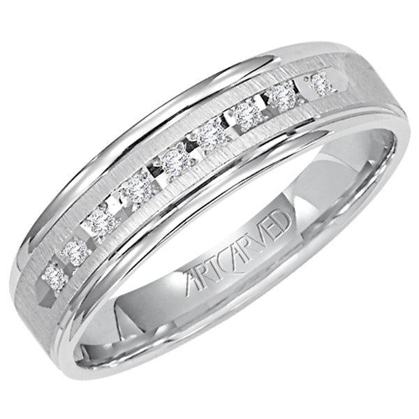 21-V3107-G - ARTCARVED - Comfort Fit, diamond wedding band with vertical brushed finish and bright, rolled edges