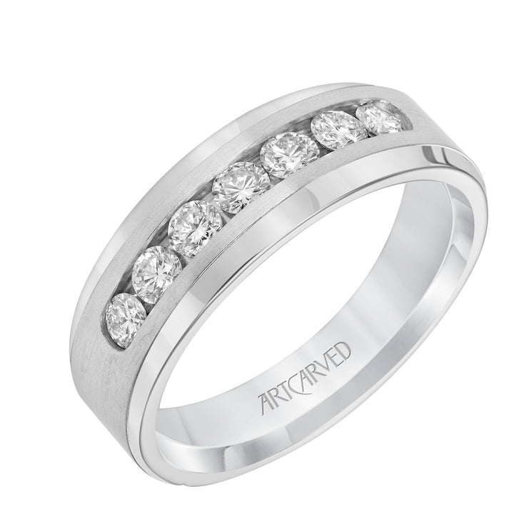 21-V8967-G - ARTCARVED - Channel Set Diamond Wedding Band with Beveled Edge and Tapered Band