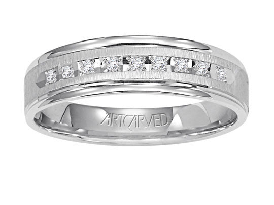 Comfort Fit, diamond wedding band with vertical brushed finish and bright, rolled edges