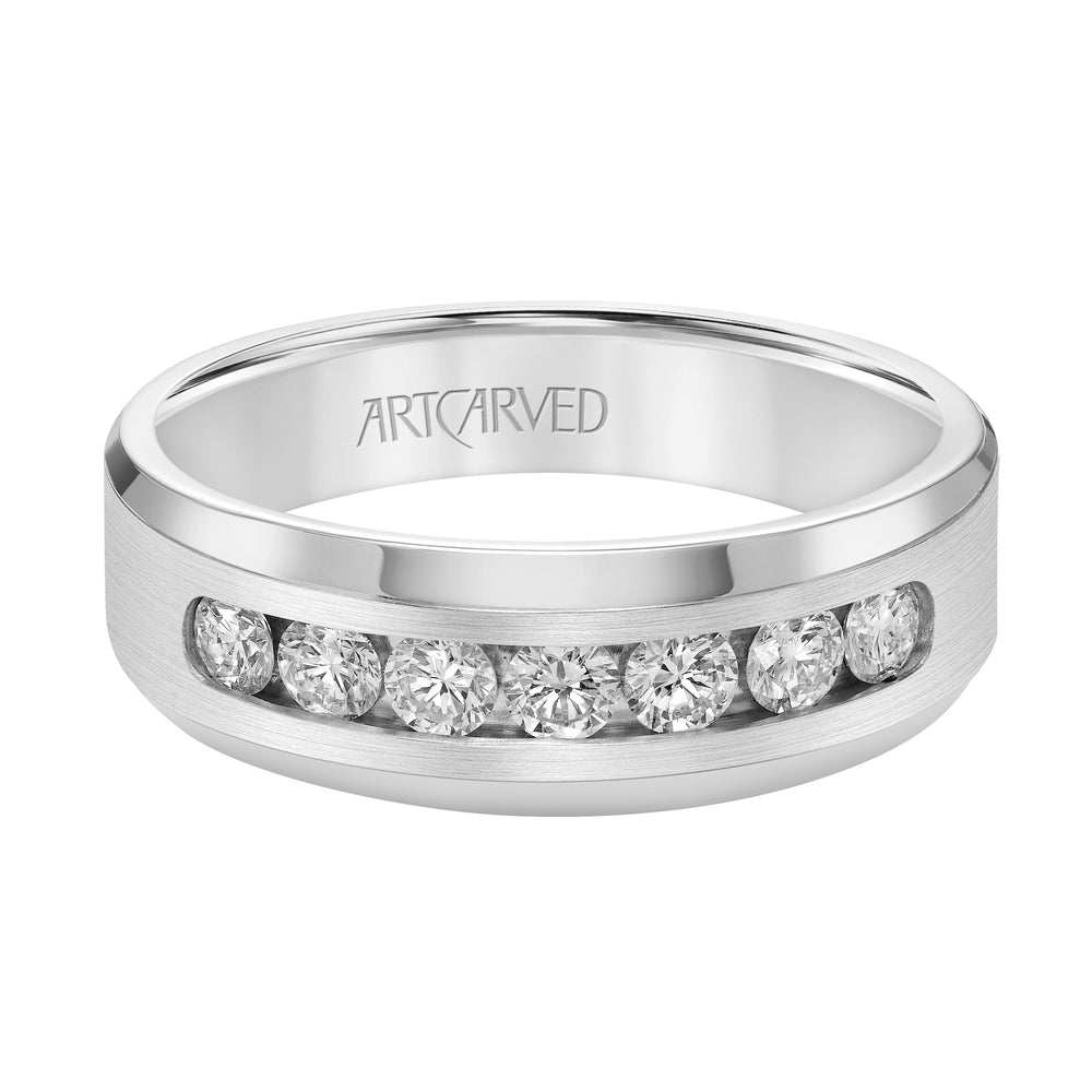 21-V8967-G - ARTCARVED - Channel Set Diamond Wedding Band with Beveled Edge and Tapered Band