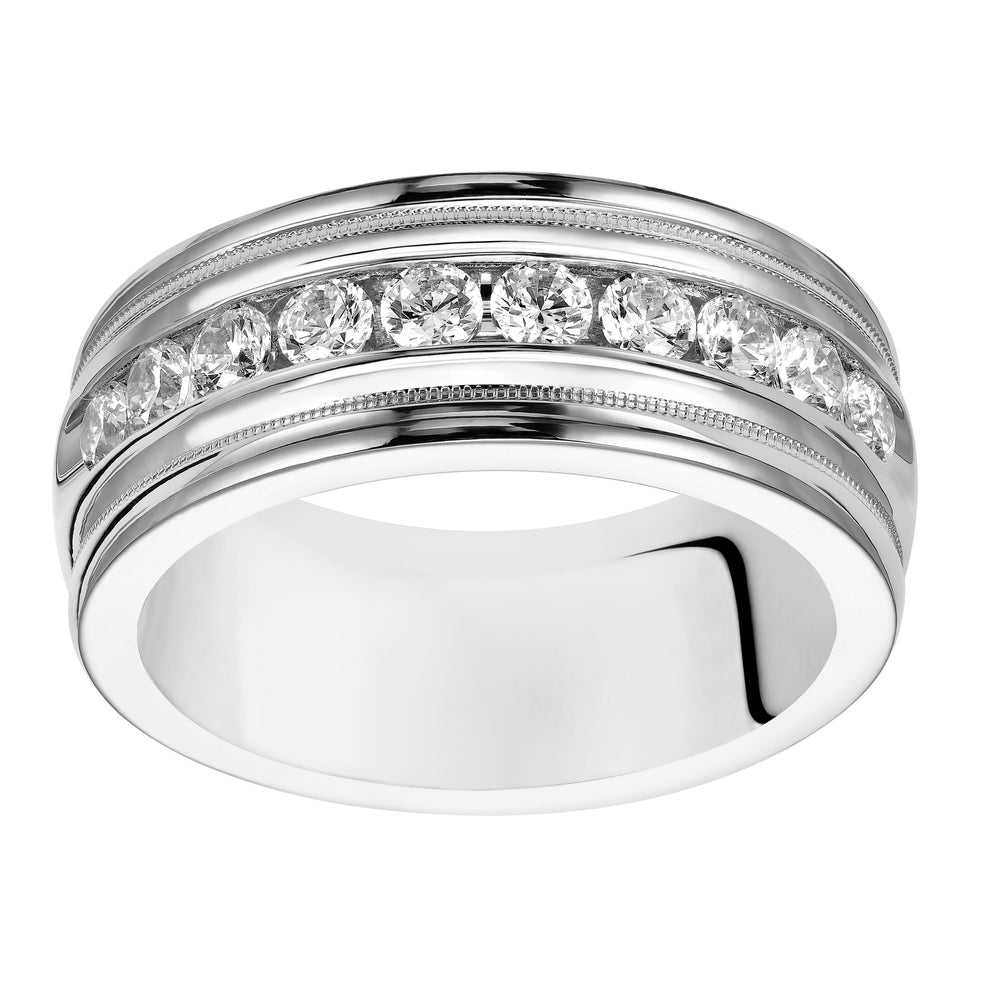 22-14895W-G.00 - Goldman - Traditional milgrain paired with a modern, bright finish, round edges and 10 stone channel set diamonds are the perfect combination for this exquisite, Comfort Fit, wedding band