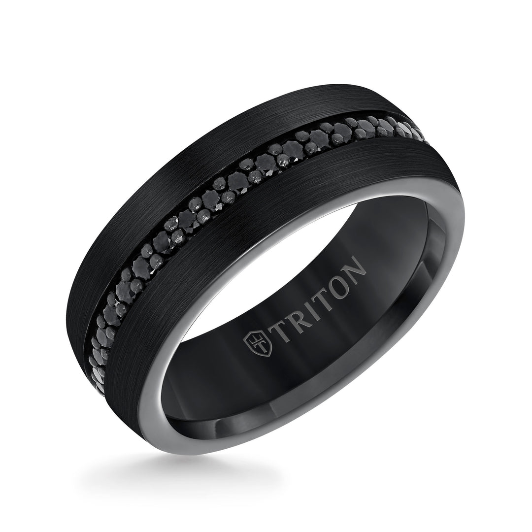22-5733BC100-G.00 - Goldman - 8MM Comfort Fit Black Tungsten All Around Black Sapphire Band