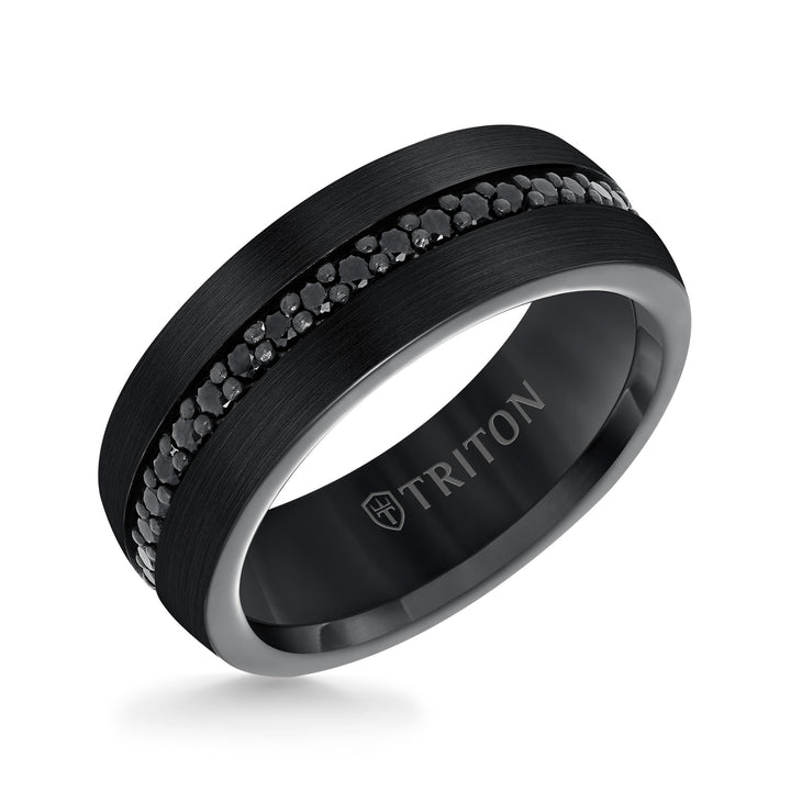 22-5733BC100-G.00 - Goldman - 8MM Comfort Fit Black Tungsten All Around Black Sapphire Band