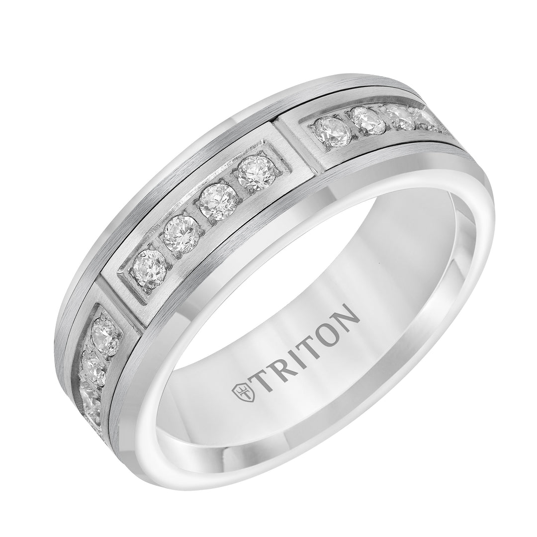 22-6045BWC7-G.00 - Goldman - 7mm Comfort Fit White Tungsten Band with Channel Set Diamonds in Black PVD Coated Steel