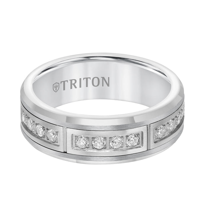7mm Comfort Fit White Tungsten Band with Channel Set Diamonds in Black PVD Coated Steel
