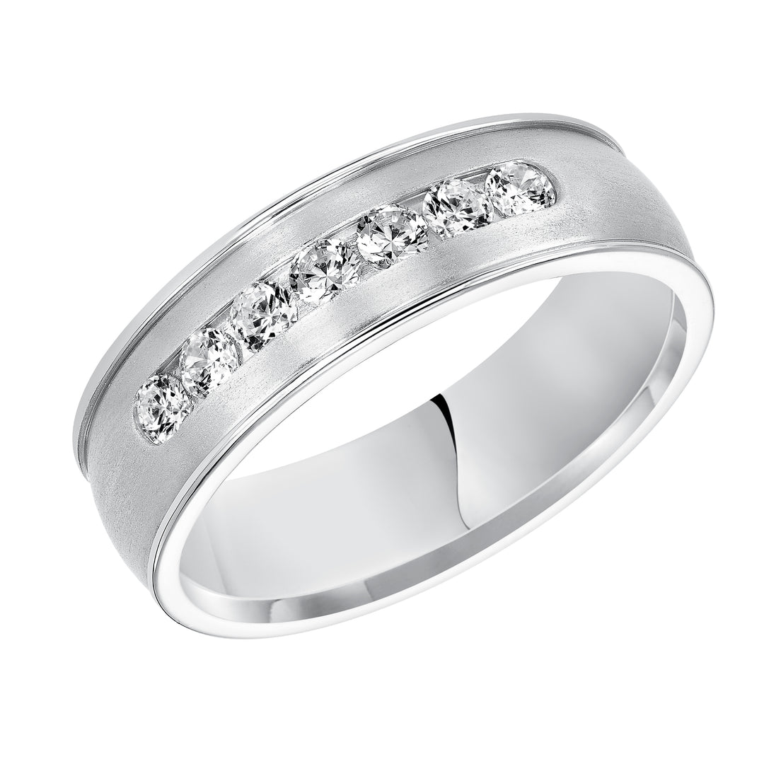 22-8105W-G.00 - Goldman - Distinct yet timeless, this low-domed, Comfort Fit, 7 stone diamond wedding band features satin finish with round edges