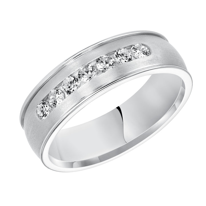 22-8105W-G.00 - Goldman - Distinct yet timeless, this low-domed, Comfort Fit, 7 stone diamond wedding band features satin finish with round edges