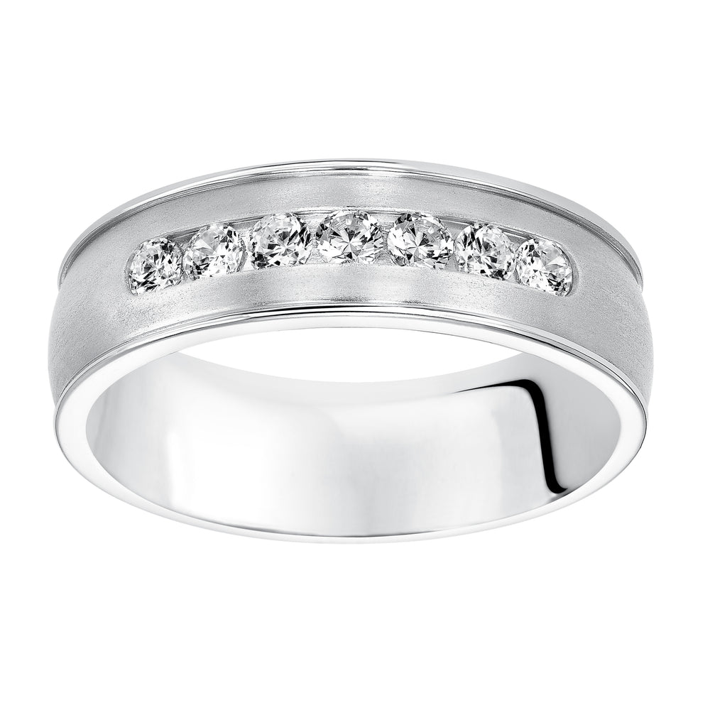 22-8105W-G.00 - Goldman - Distinct yet timeless, this low-domed, Comfort Fit, 7 stone diamond wedding band features satin finish with round edges
