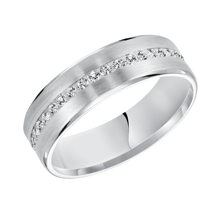 22-8107W-G.04 - Goldman - An Exquisite Row Diamonds Satin Finish and Rolled Edges Perfect the Luxurious Design of this Comfort Fit Wedding Band