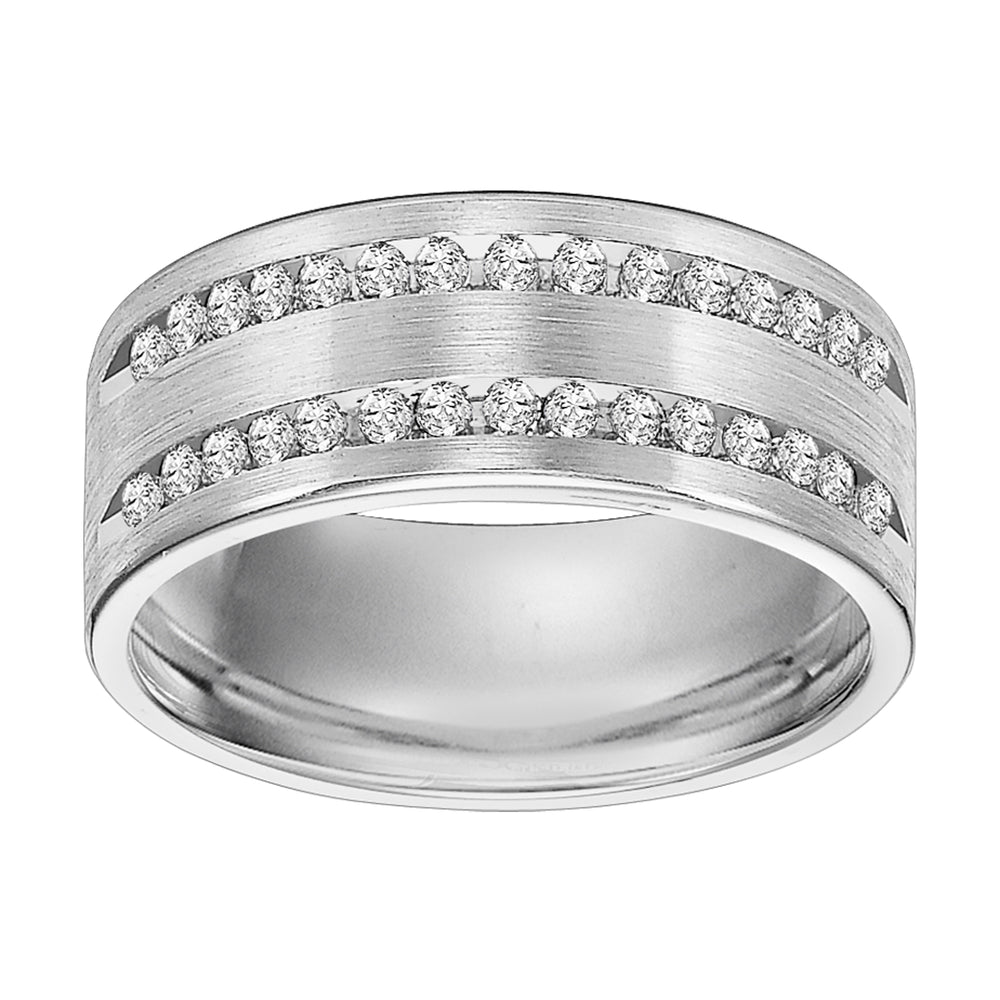 22-8191W-G.00 - Goldman - This 2 row, 30 stone diamond wedding band is Comfort Fit and features a satin finish and rolled edges for a grand look sure to make a statement