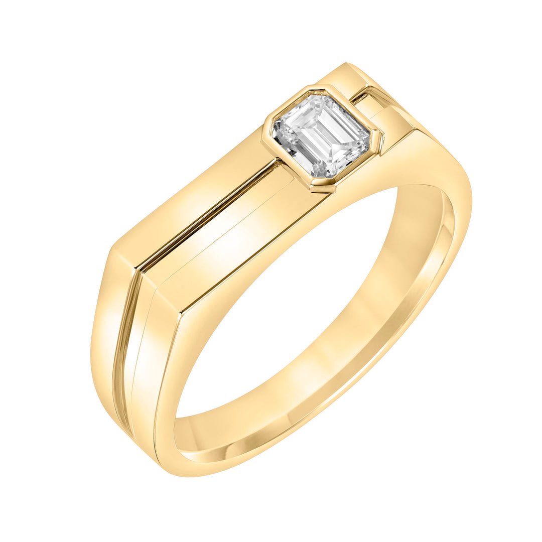 3.5mm Mens Modern Polished Signet Band with Asymmetrical Emerald Lab-Grown Diamond