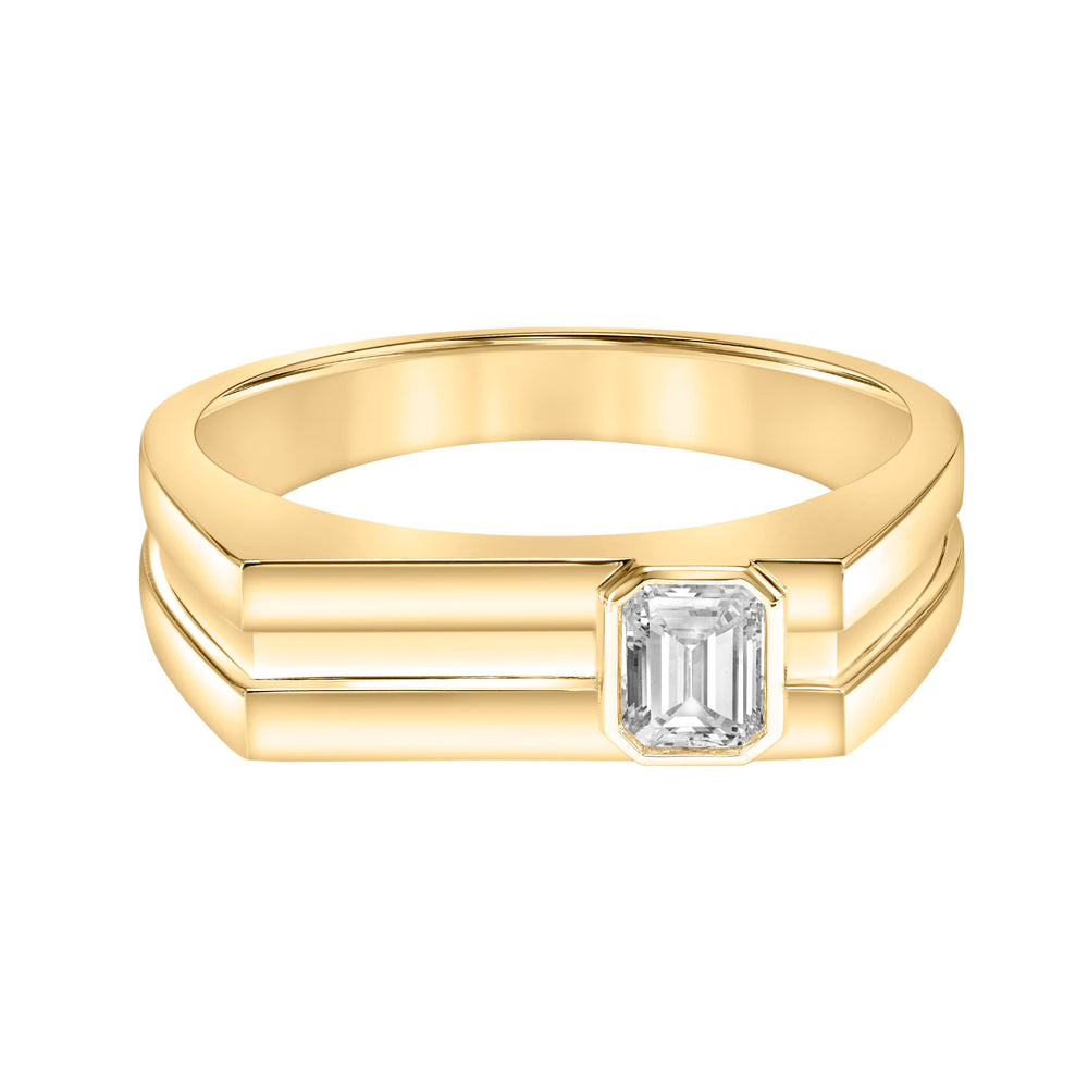 3.5mm Mens Modern Polished Signet Band with Asymmetrical Emerald Lab-Grown Diamond