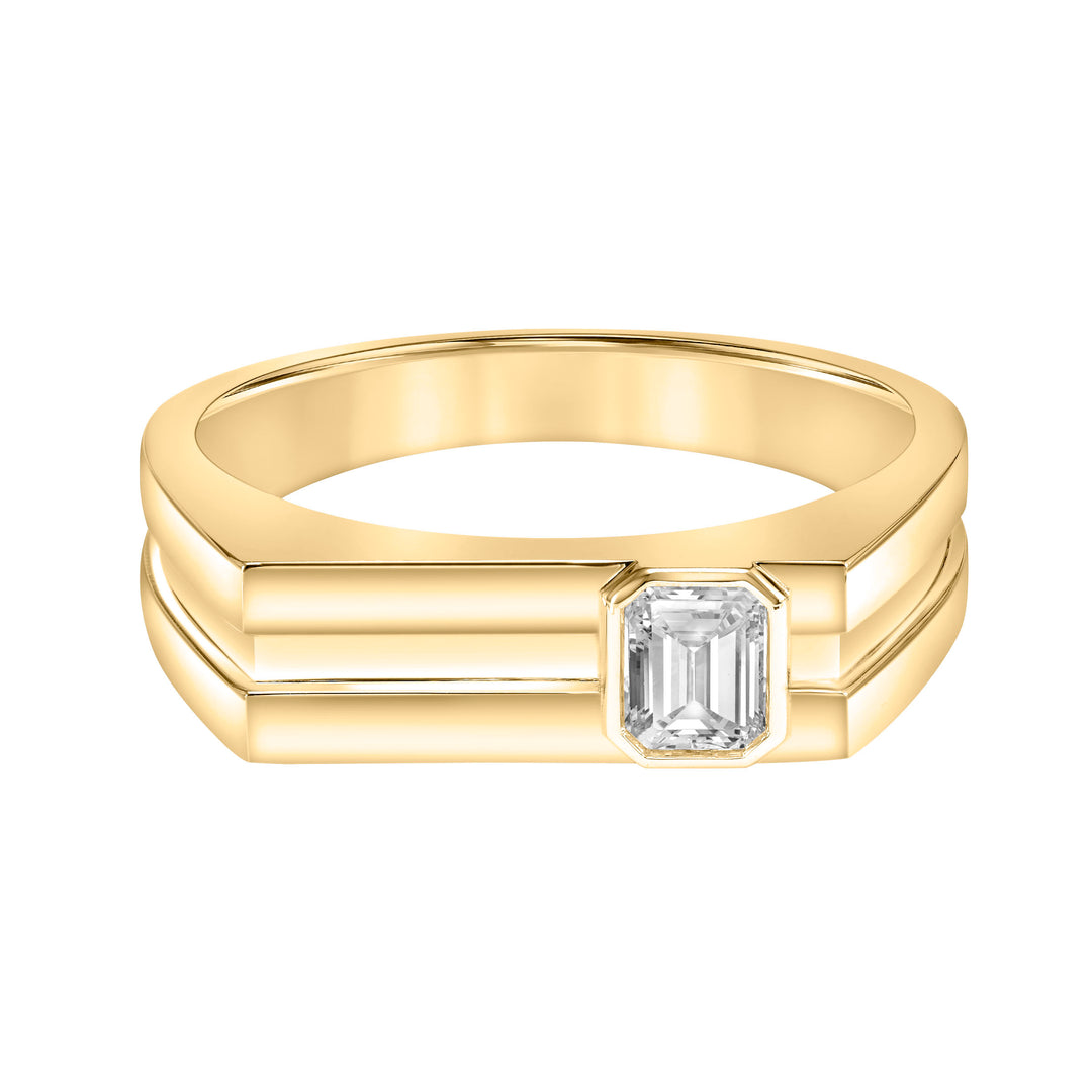 3.5mm Mens Modern Polished Signet Band with Asymmetrical Emerald Lab-Grown Diamond