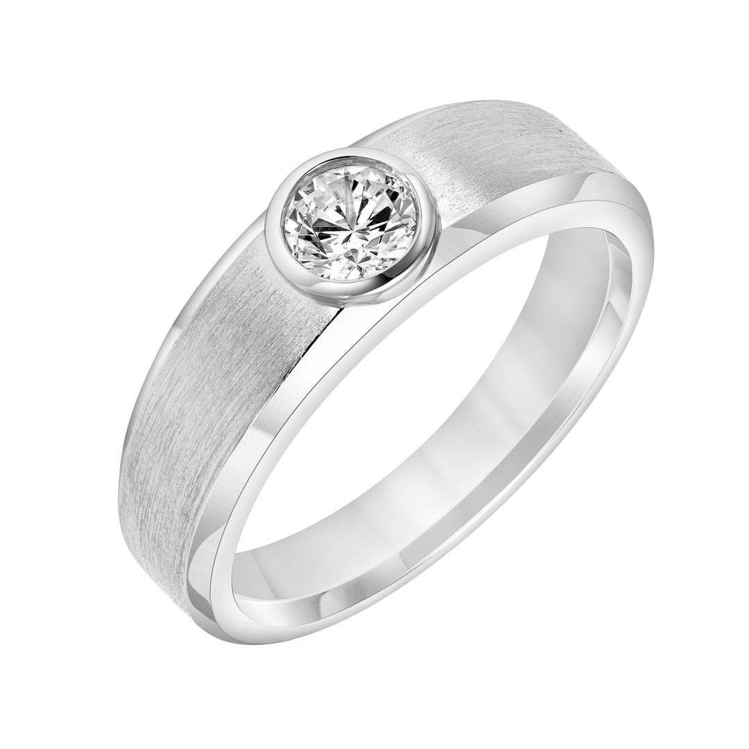 22-9161W-G.X0 - Goldman - 4mm Mens Modern Satin Band with Round Bezel Lab-Grown Diamond