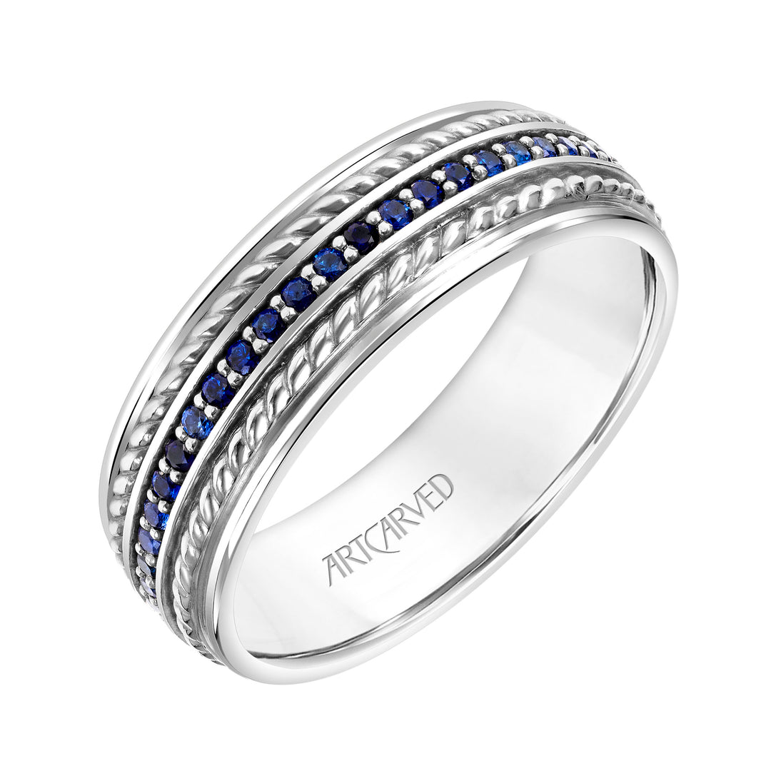 22-V8730SW100-G.00 - Goldman - Low Dome Round Edge Carved Wedding Band